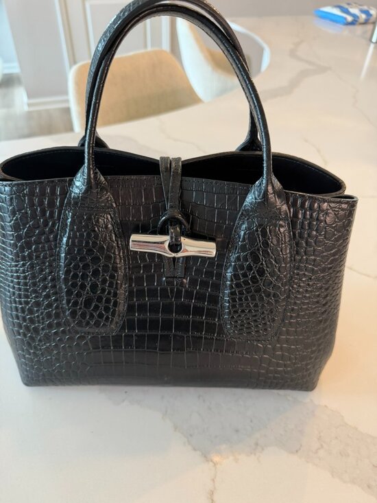 Longchamp Handbags - LONGCHAMP BLACK CROC EMBOSSED ROSEAU LARGE PURSE